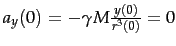 $a_y(0) = - \gamma M
\frac{y(0)}{r^3(0)} =0$
